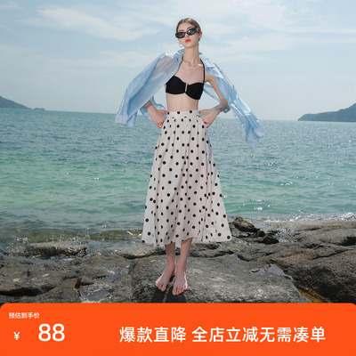 ibudu2025夏季新款半身裙松紧高腰A字裙复古长裙法式女