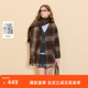 格纹双面呢大衣围巾毛呢外套M 新款 绵羊毛 三彩2025冬季
