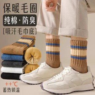 男袜子秋冬防臭防脚气加厚保暖毛巾纯棉抗菌青少年运动长筒毛圈袜