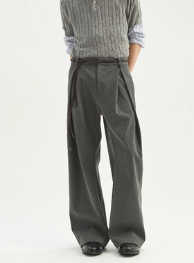 立体工字褶A字廓形弯刀西裤男美式复古宽松简约通勤休闲裤直筒裤