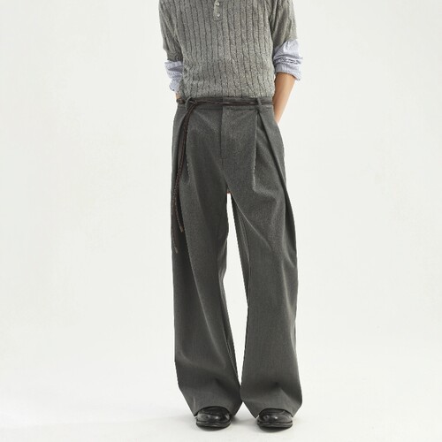 立体工字褶A字廓形弯刀西裤男