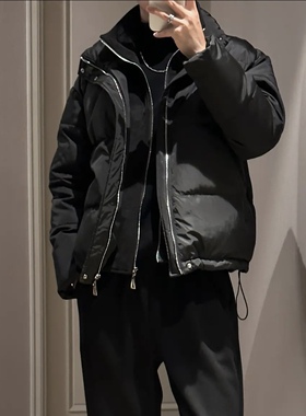 设计感假两件双拉链立领棉衣男冬季休闲加厚保暖百搭棉袄外套棉服