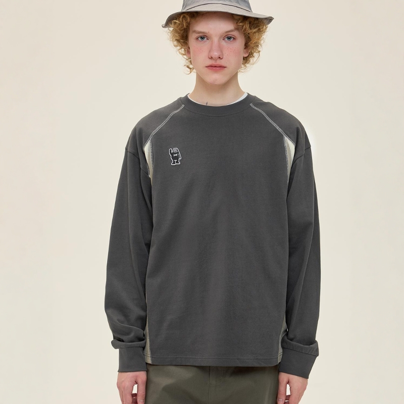 24SS复古拼接插肩撞色长袖卫衣男