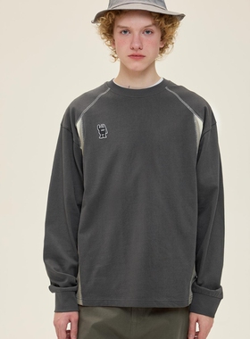 24SS复古拼接插肩撞色长袖卫衣男秋冬款宽松休闲圆领情侣t恤上衣