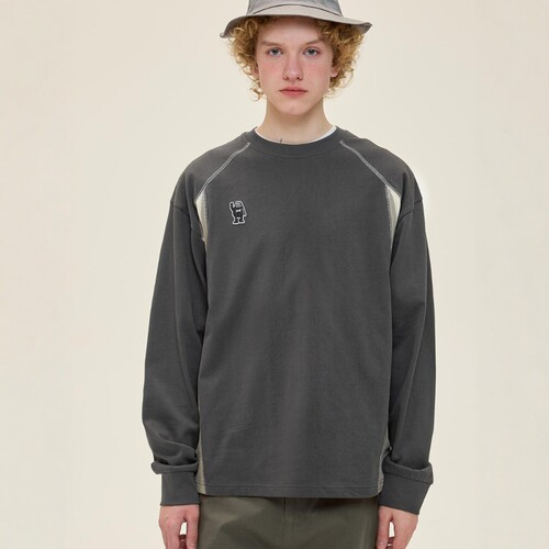 24SS复古拼接插肩撞色长袖卫衣男