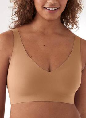 新款无痕V领背心式内衣女大胸显小一片式舒适睡眠文胸U型美背bras