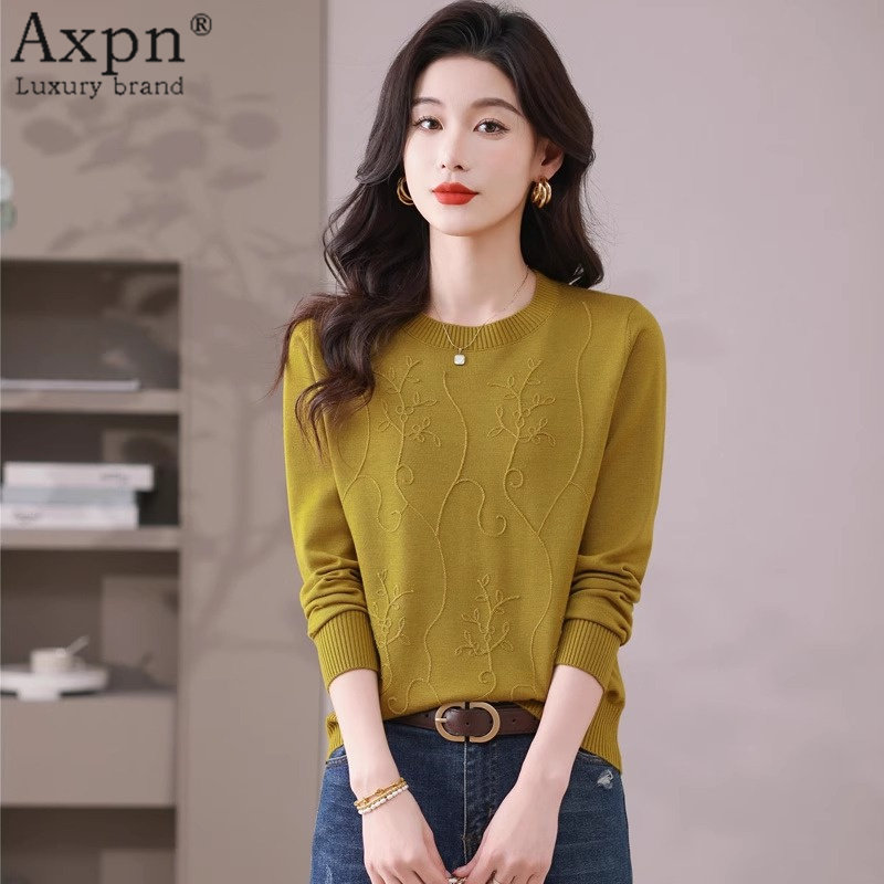 圆领长袖t恤女薄款针织衫2025年秋冬新款高级感气质打底内搭上衣