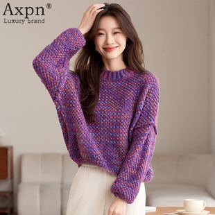 毛衣女2025年秋冬季宽松加厚内搭高级感针织打底衫中领粗毛线上衣