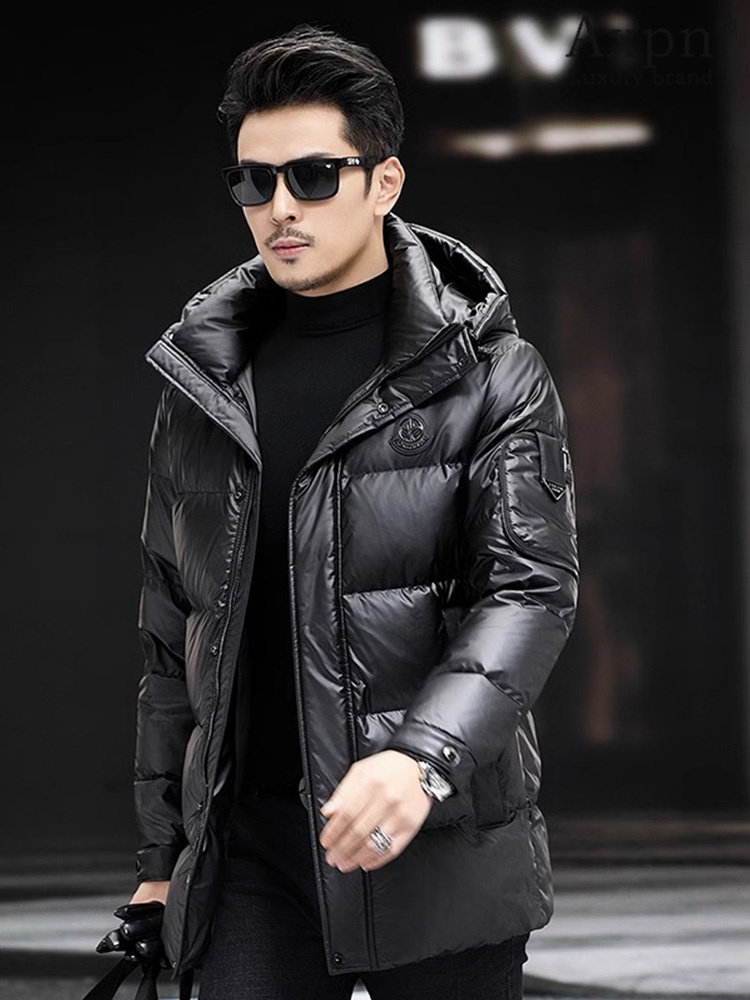 高端白鸭绒羽绒服男2025新款冬季防寒外套男装加厚保暖冬装中长款