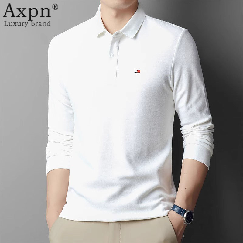 长袖t恤男士2025春季新款翻领打底上衣休闲商务白色polo衫男上衣