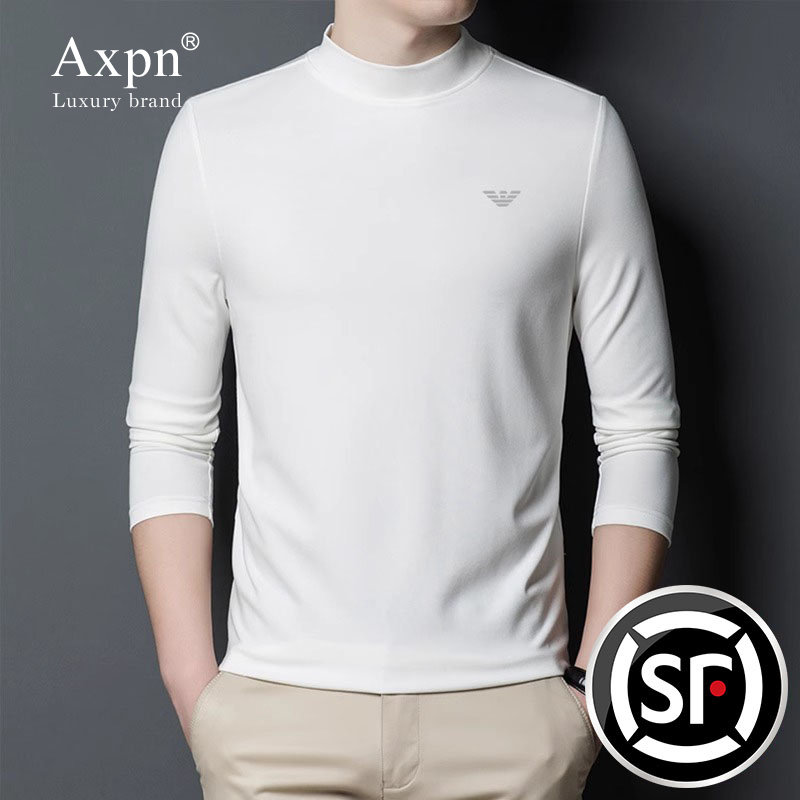 长袖t恤男士2025年秋冬新款半高领白色内搭时尚休闲加绒打底衫厚