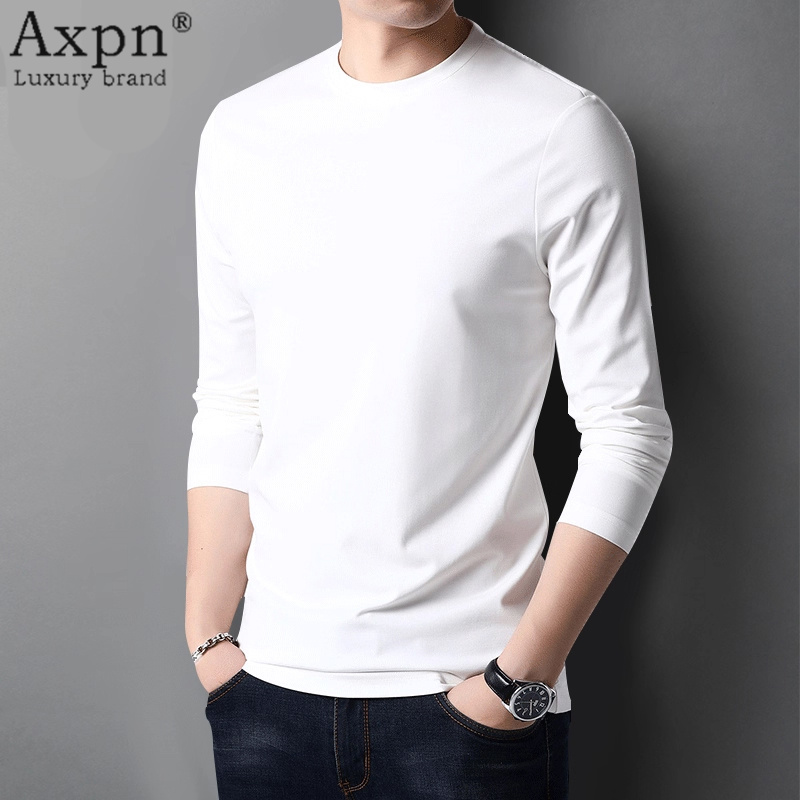 2025春季男士休闲长袖圆领T恤 轻奢纯色设计打底衫标准版型
