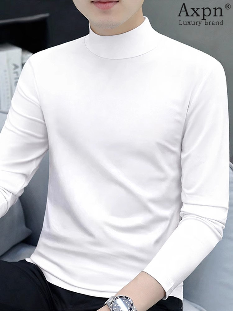 半高领纯棉打底衫男士秋冬新款修身长袖T恤内搭保暖加绒加厚上衣