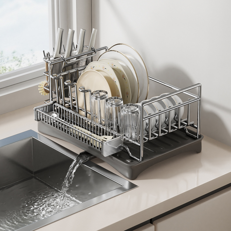 带沥水的不锈钢台面碗架