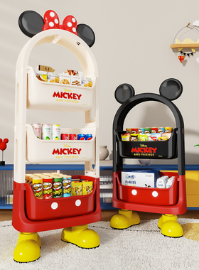 迪士尼儿童玩具收纳架可移动小推车置物架多层宝宝汽车整理储物箱