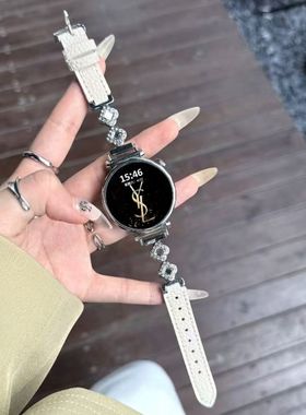 适用于华为gt5/6表带gt4新款四叶草满钻表链金属拼接皮质女款表带