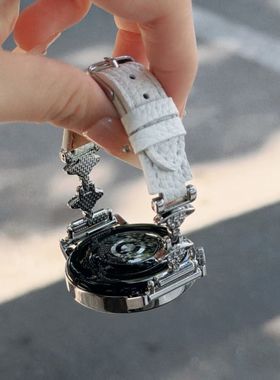 适用华为gt6/5/4/pro表带轻奢镶钻金属土星拼皮watch4小米s4表带