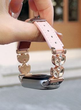 适用小米10表带小众个性美人鱼拼皮手环8nfc9pro红米5/6女生表带