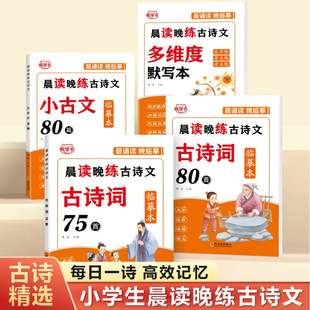 小学生语文晨读晚练古诗文临摹本同步练字帖人教版小学75+80首古诗词一二三四五六年级上册下册同步练习册小古文描红本RJ