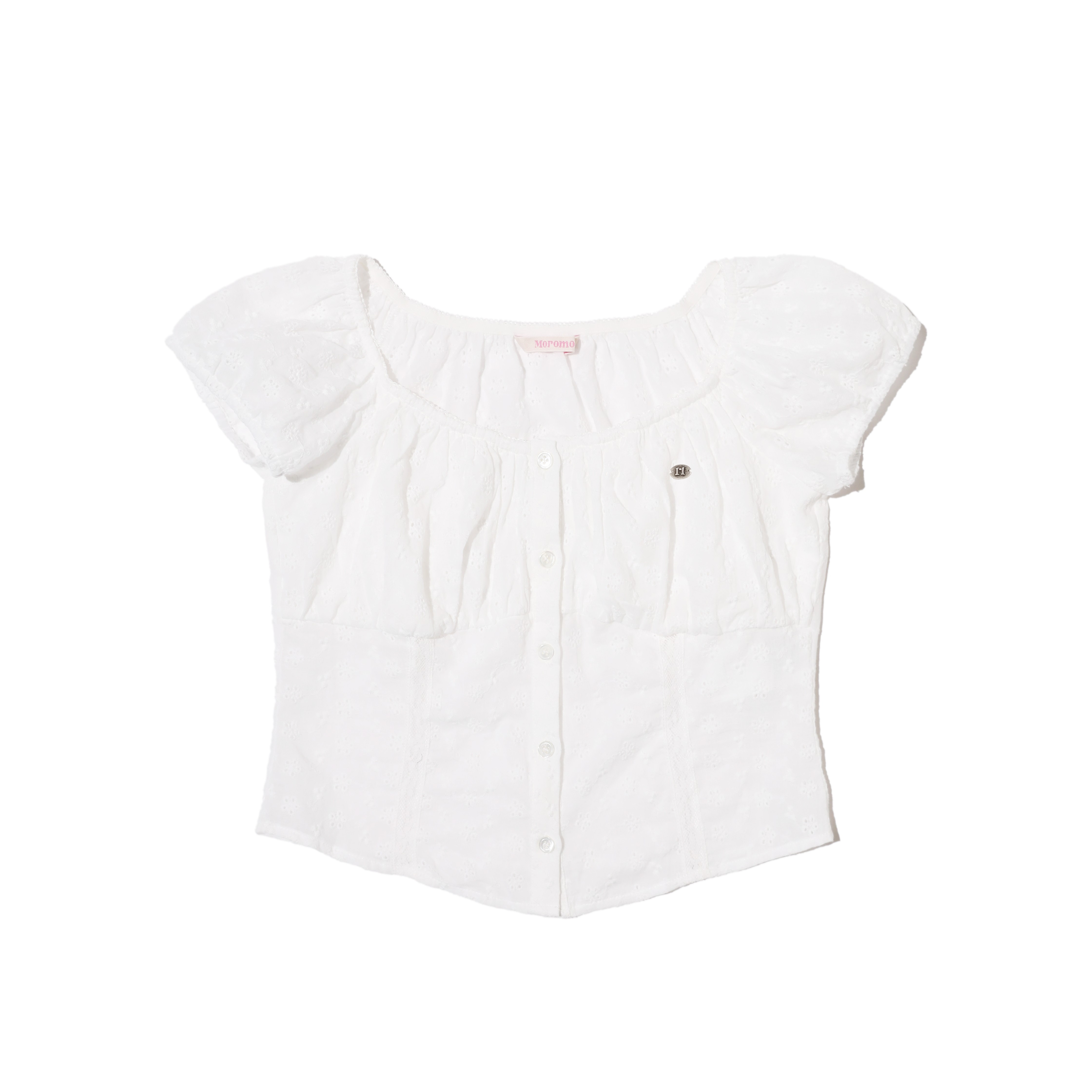 thumbnail for Moromoro summer jacquard cut-out cotton lace panels with elasticated stretch large neckline short sleeve cardigan top women