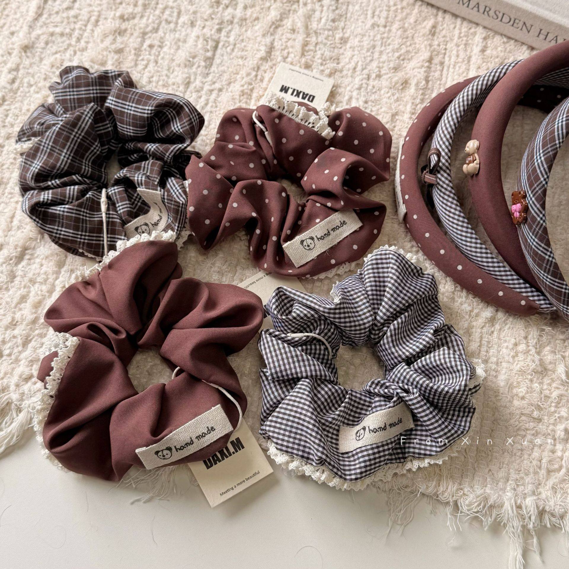 韩系格纹波点布标蕾丝边大肠发圈气质甜美风扎发丸子头发绳发饰女,饰品/流行首饰/时尚饰品新,发饰,淘宝优惠券,粉丝福利购,淘宝优惠卷