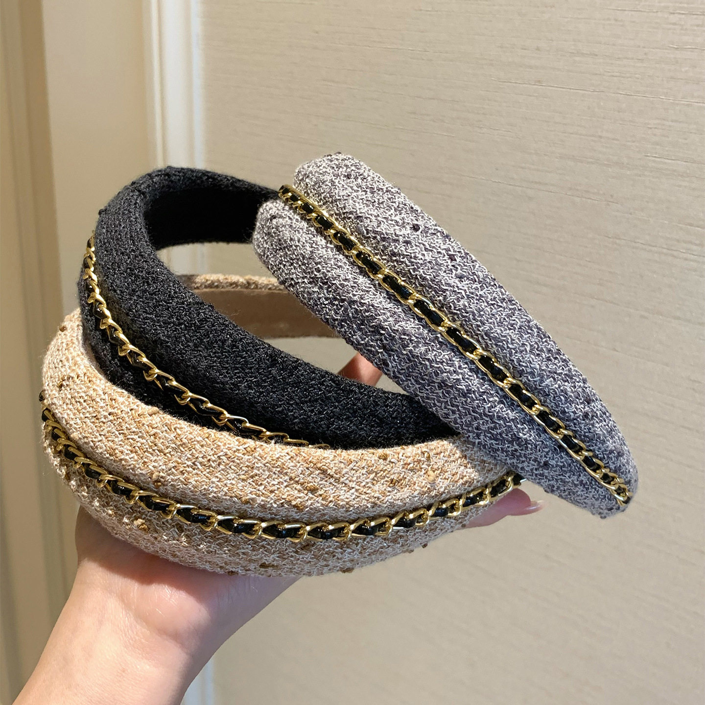 小香风编制细链条粗毛呢发箍增高颅顶压发洗脸头箍女高级感头发饰,饰品/流行首饰/时尚饰品新,发饰,淘宝优惠券,粉丝福利购,淘宝优惠卷