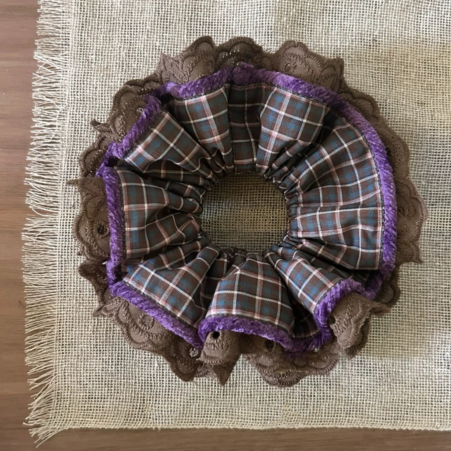 复古可露丽风紫棕色格纹蕾丝发圈女甜美学院风马尾丸子头头绳头饰,饰品/流行首饰/时尚饰品新,发饰,淘宝优惠券,粉丝福利购,淘宝优惠卷