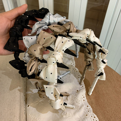 甜美缎面波点蝴蝶结齿梳发箍女春夏蓬松高颅顶头箍气质发卡发饰