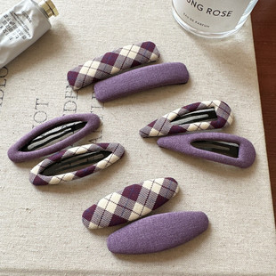 韩系早春新款紫色格子布艺发夹刘海夹碎发边夹网红侧边夹bb夹发卡