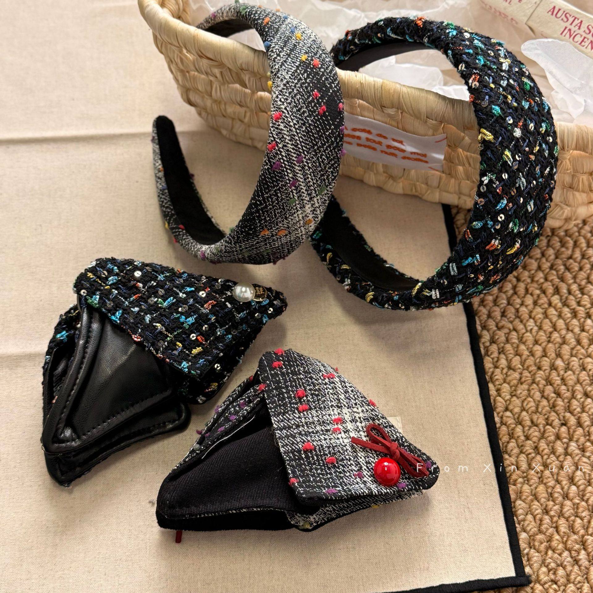 韩系小香风高级感粗毛呢三角抓夹2026新款发饰气质高颅顶发箍发卡,饰品/流行首饰/时尚饰品新,发饰,淘宝优惠券,粉丝福利购,淘宝优惠卷