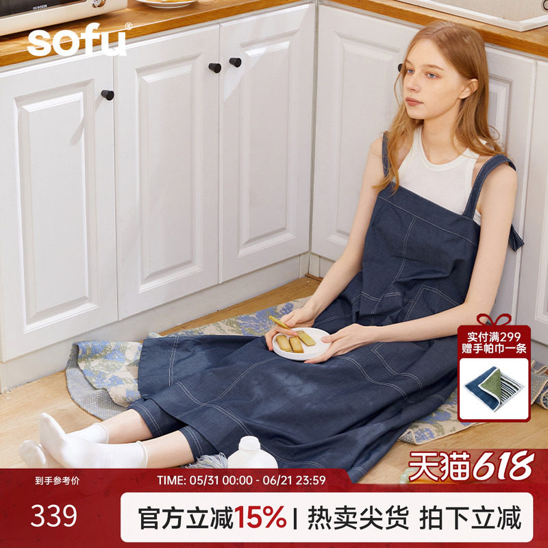 sofu牛仔风吊带连衣裙睡裙女夏季家居服纯棉可外穿宽松睡衣居家服