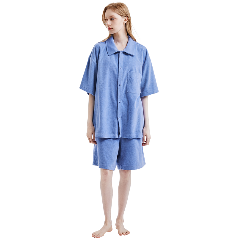 sofu毛巾料短袖短裤家居服套装男女情侣夏季睡衣可外穿开衫居家服