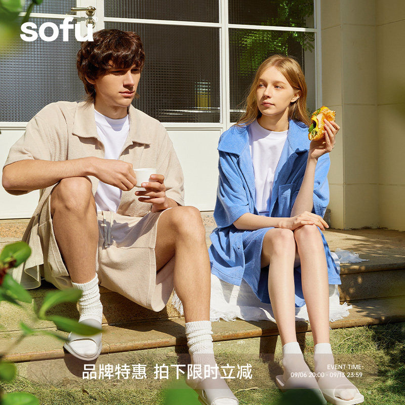 sofu毛巾料短袖短裤家居服套装图片