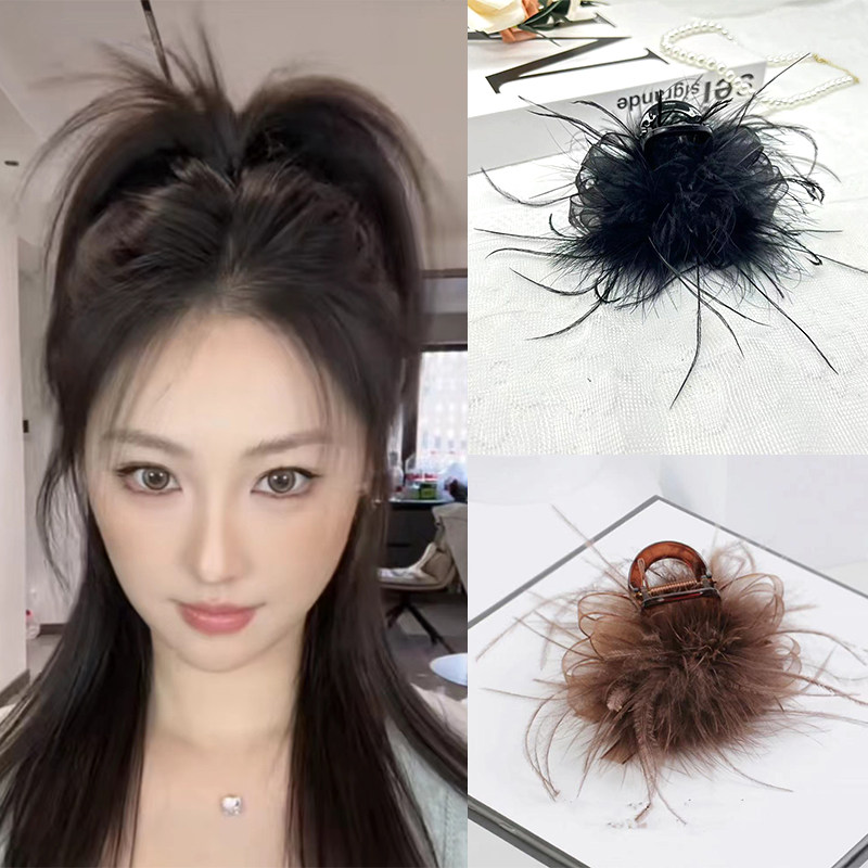 秋季超仙羽毛抓夹女款后脑勺