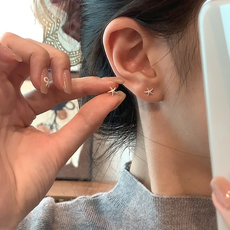 S999足银海星耳钉睡觉免摘养耳洞