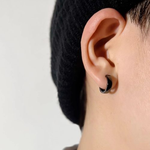 925银黑色耳环纯银男耳圈耳钉