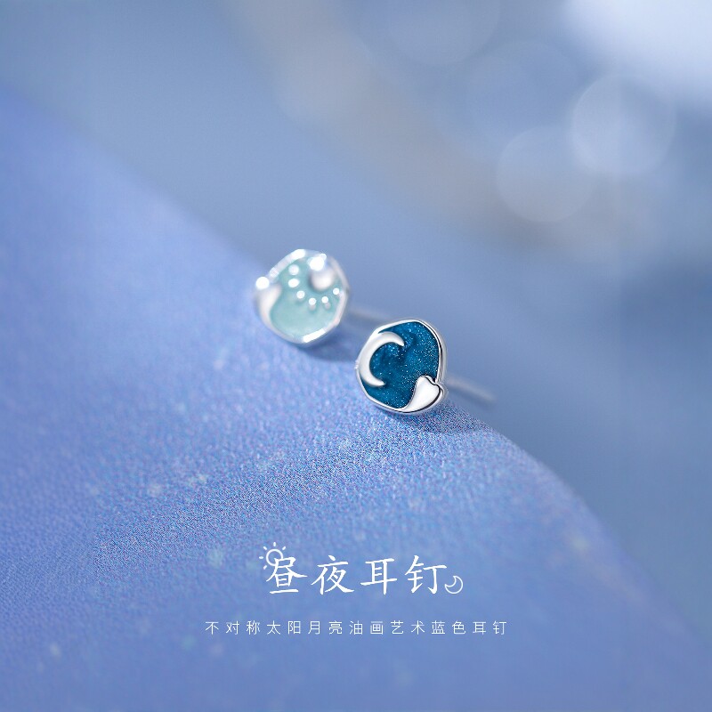 999纯银月亮太阳耳钉高级感女