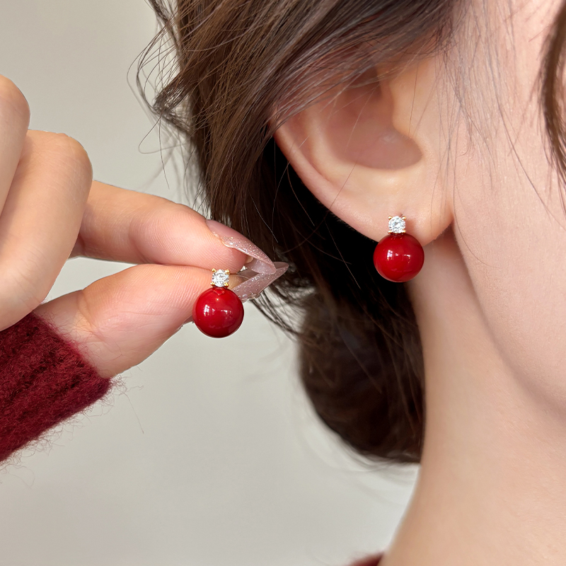 安卡拉红镶钻珍珠耳钉女纯银25款