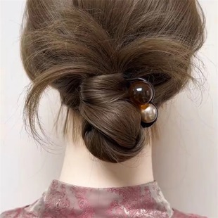法式高级感u型发簪2026新款三齿珠珠发卡插梳丸子头盘发神器发饰