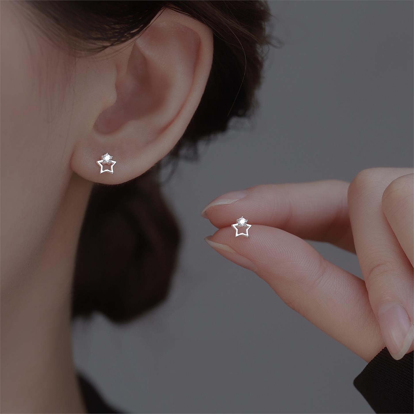 999足银星星耳钉养耳洞耳环2025