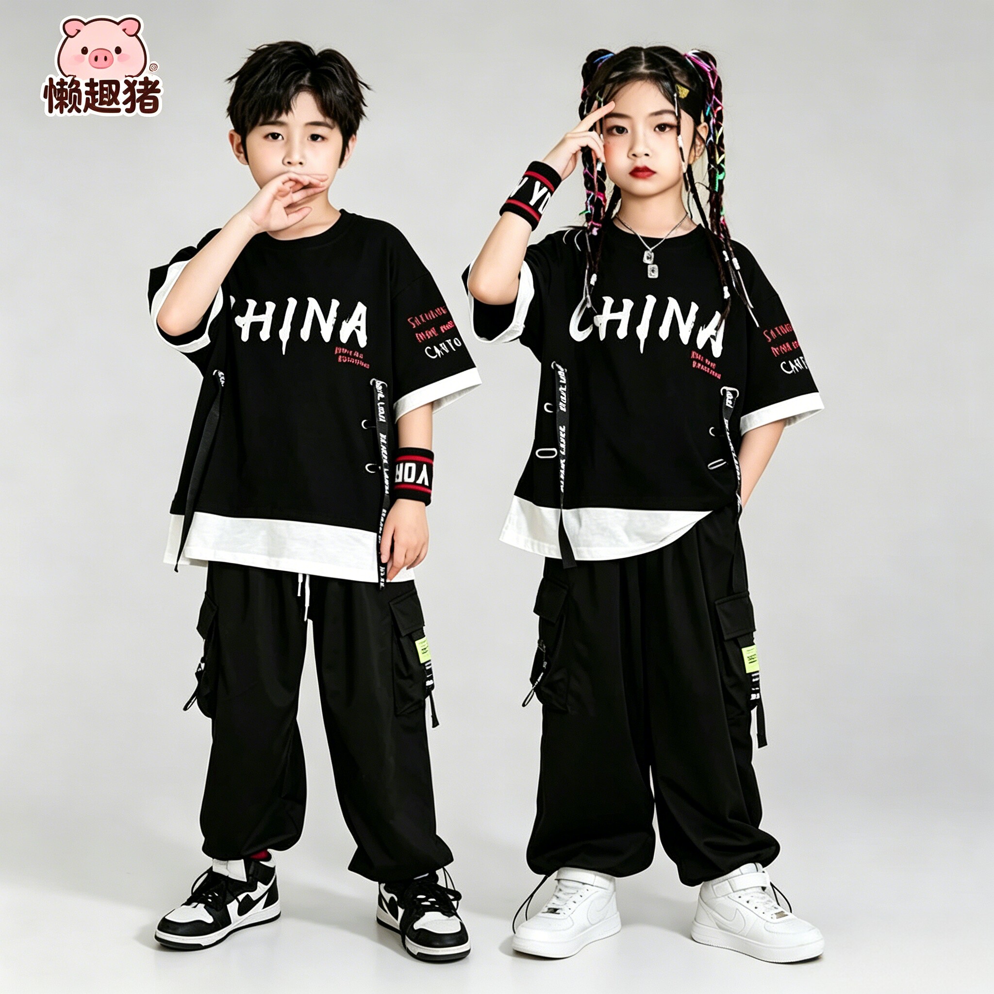 儿童嘻哈hiphop街舞演出服套装男童架子鼓表演服女孩爵士舞练功服