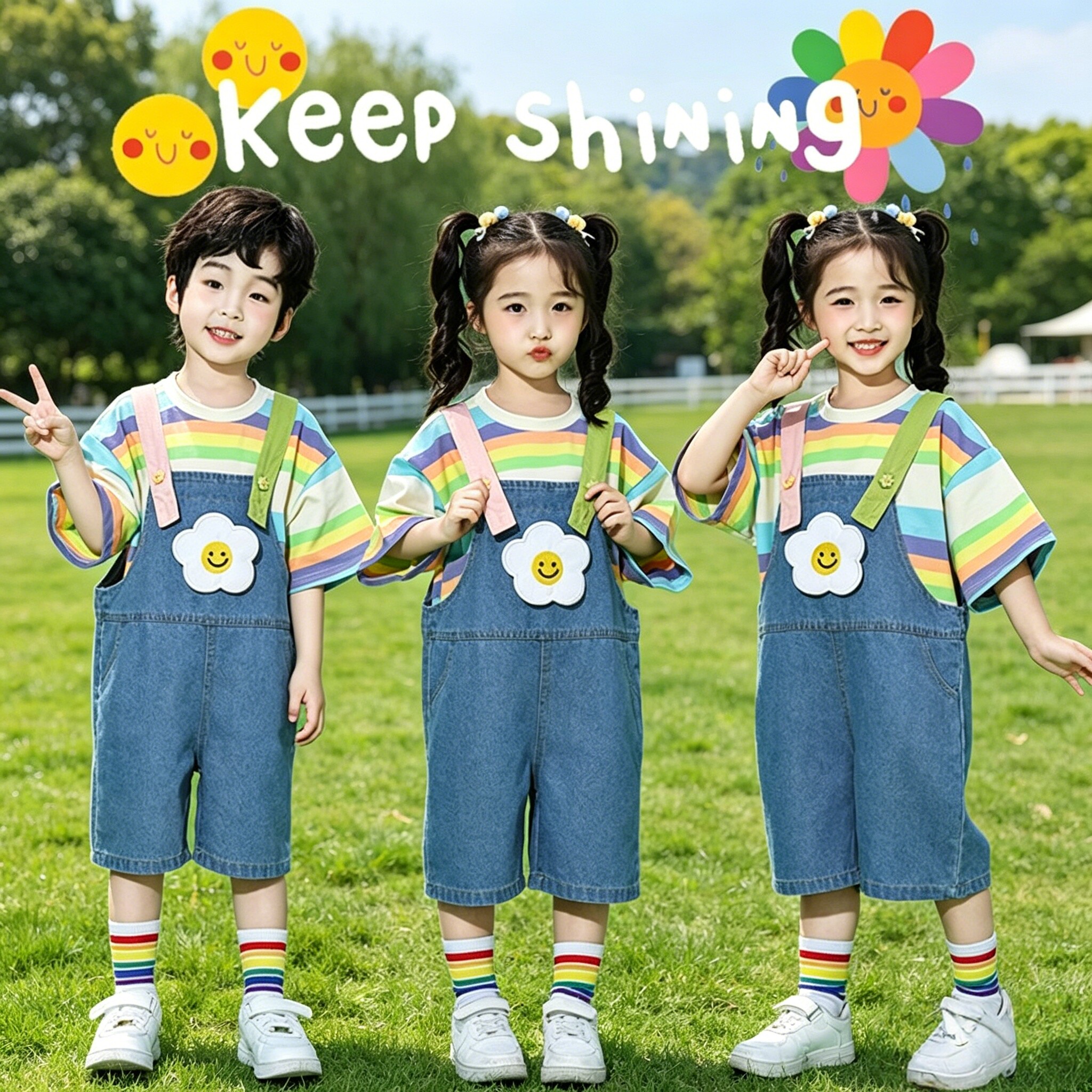 幼儿园啦啦队演出服六一可爱舞蹈合唱表演小学生运动会班服背带裤