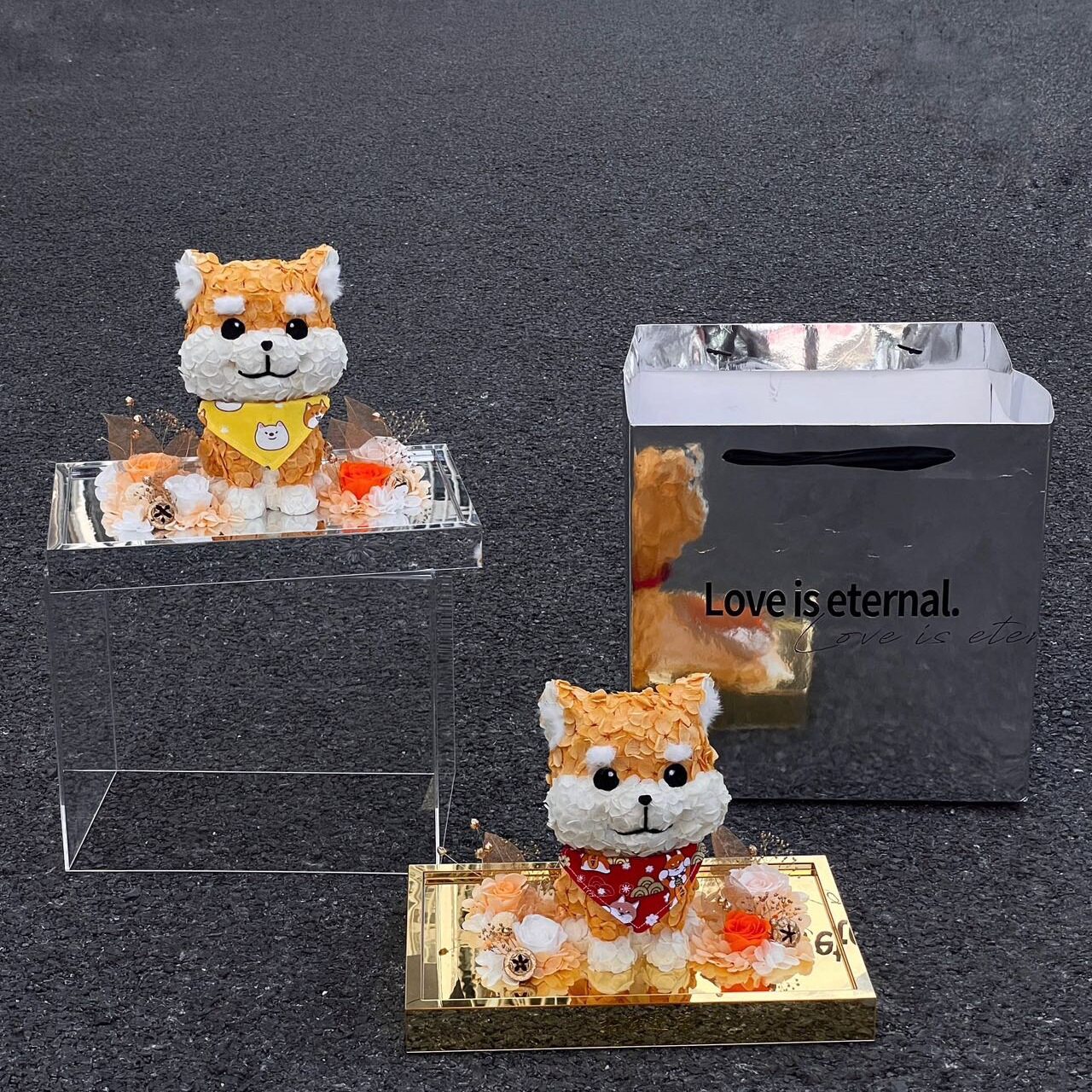 永生花柴犬可爱法斗狗狗绣球花招财犬摆件七夕送女友生日礼物
