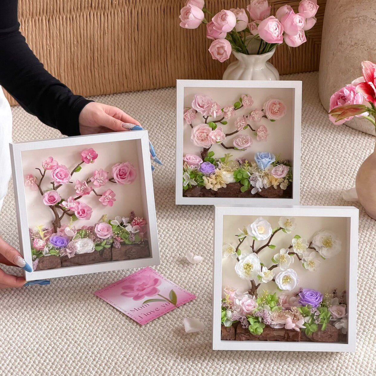 母亲节樱花树相框成品永生花生日