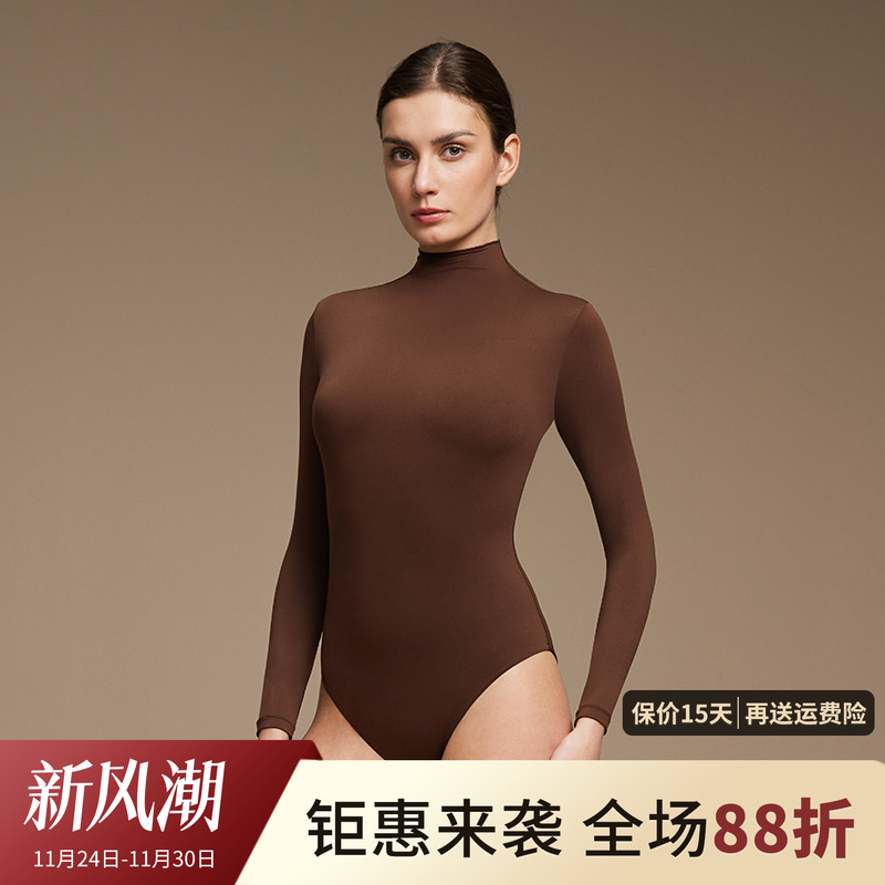 魅外欧美风紧身弹力高领长袖连体衣女百搭纯色修身打底衫T恤上衣