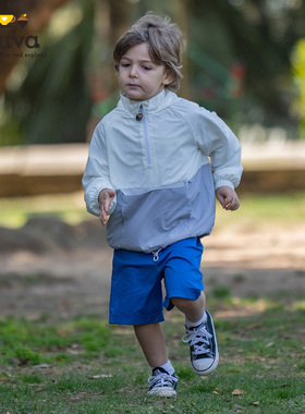 VAUVA白色灰色拼接男童长袖风衣2024新款轻薄连帽卫衣运动外套