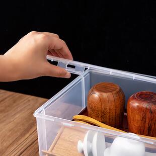 防尘家用塑料桌面整理盒茶杯大容量多功能储物盒子 茶具收纳盒套装