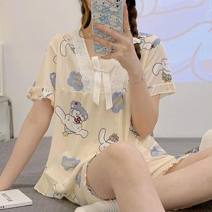 韩版 睡衣女夏季 短裤 新款 甜美公主风学生可爱两件套睡衣家居服 短袖