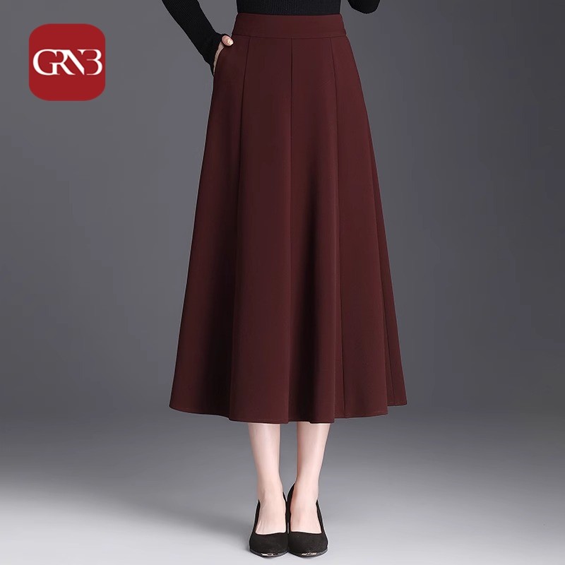 GRNB百褶半身裙女春秋季新款垂感长裙气质高腰遮肉显瘦西装裙子