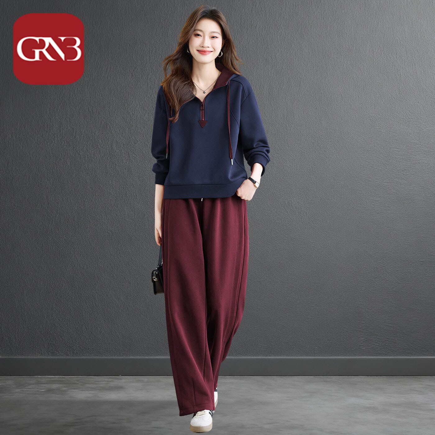 GRNB休闲运动套装女2026春秋新款穿搭一整套连帽卫衣阔腿裤两件套